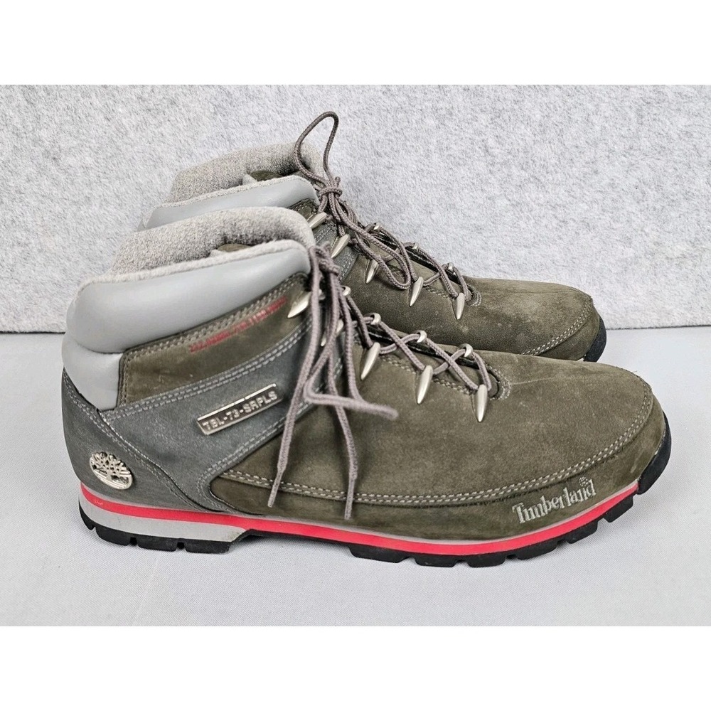 Timberland Euro Sprint Mid Hiker Gray Green Nubuck Boots Mens Size 13M